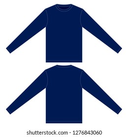 Blank Navy Blue T-Shirt Long Sleeve Template Vector.Front And Back View.