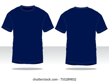 Blank Navy Blue T-Shirt Vector For Template.Front And Back Views.