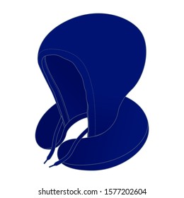 Blank Navy Blue U-Shaped Travel Pillow With Hoodie Vector, Perspective View.