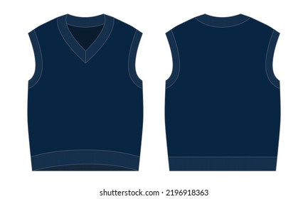 Blank Navy Blue V-Neck Sweater Vest Template auf weißem Hintergrund.Front und Back View, Vektordatei.