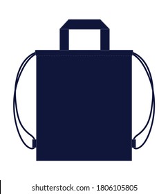 Blank Navy Drawstring Bag With Handle Vector For Template.