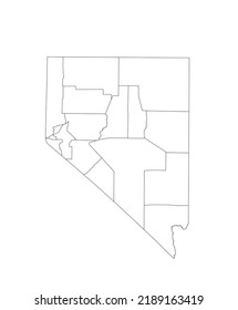 Blank Nevada State vector map silhouette illustration isolated on white background. High detailed illustration. United state of America country. Nevada empty map with separated county borders.