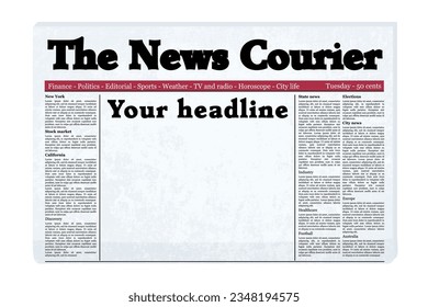 Blank newspaper front page template. Old vector generic newspaper mockup with copy space for your headline.