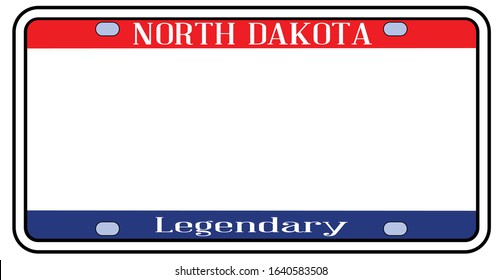 Blank North Dakota  license plate in the colors of the state flag over a white background