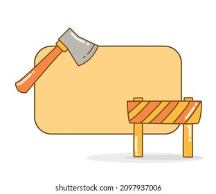 blank note board with axe and barrier vector illustration