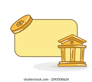 blank note board with bank and dollar coin vector illustration