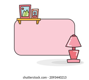 tablero de notas en blanco con lámpara de cabecera e ilustración vectorial de marcos de imagen