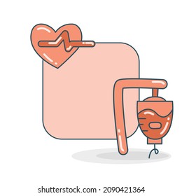 tablero de notas en blanco con bolsa de sangre e ilustración del vector de icono cardíaco