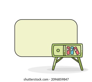 blank note board with bookshelf vector illustration