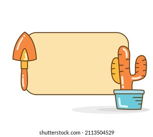 tablero de notas en blanco con ilustraciones cactus y palas vectoriales