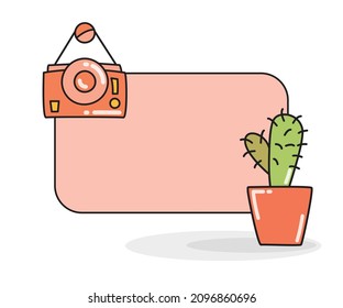 blank note board with camera and cactus vector illustration
