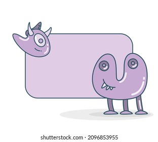 blank note board with cute monster vector illustration