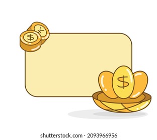 tablero de notas en blanco con huevos en dólares en nido para invertir ilustración vectorial de concepto