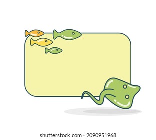 blank note board with fihses and stingray vector illustration