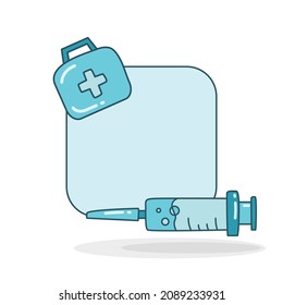 tablero de notas en blanco con kit de primeros auxilios e ilustración del vector de jeringa