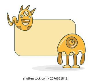 tabla de notas en blanco con ilustración vectorial de monstruos divertidos