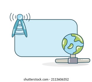blank note board with globe and  antenna vector illlustration