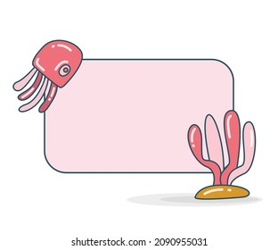 blank note board with jellyfish and seaweed vector illustration