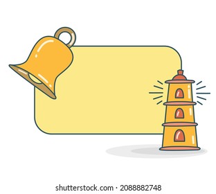 blank note board with lighthouse and bell vector illustration