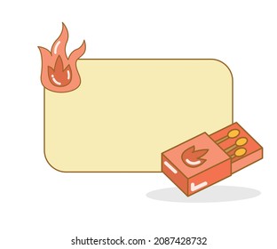 blank note board with match and fire flame vector illustration