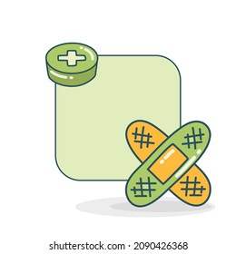 blank note board with medicine pill and bandage vector illustration