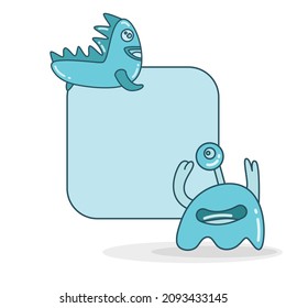 blank note board with monsters vector illustration