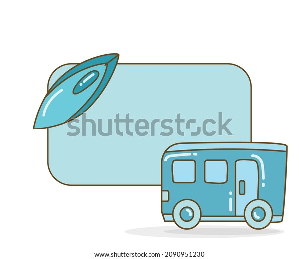 blank note board with motor home and\
surfboard vector\
illustration