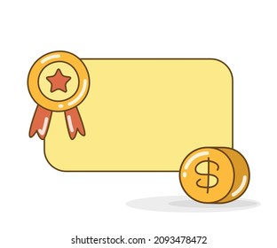 blank note board with prize and dollar coin vector illustration