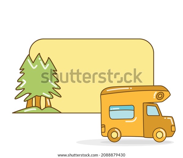 blank note board with recreational vehicle\
and tree vector\
illustration