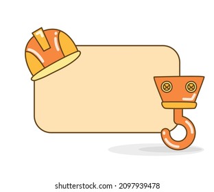 blank note board with safety helmet and crane hook vector illustration
