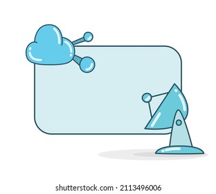 tablero de notas en blanco con iluminación de antena parabólica y vector de nube
