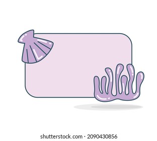 blank note board with sheel and seaweed vector illustration