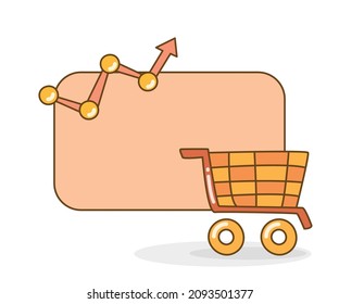blank note board with shopping cart and graph vector illustration