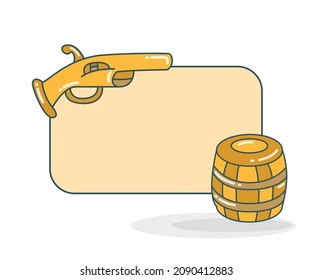 Blank Note Board With Shotgun And Wooden Beer Barrel  Vector Illustration