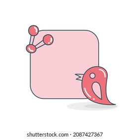 blank note board with small bird and share icon vector illustration