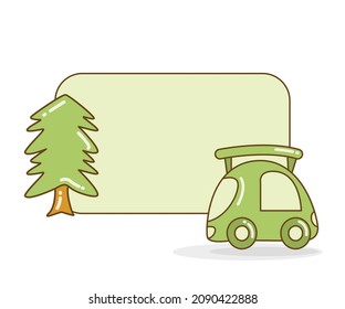 blank note board with small car and pine vector illustration