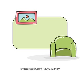 blank note board with sofa and picture frame vector illustration