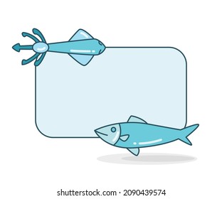 blank note board with squid and fish vector illustration
