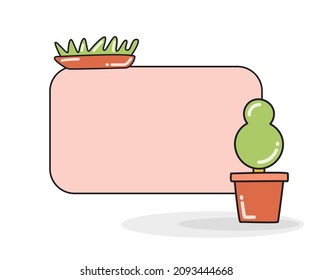tablero de notas en blanco con ilustración vectorial de árbol y de maceta