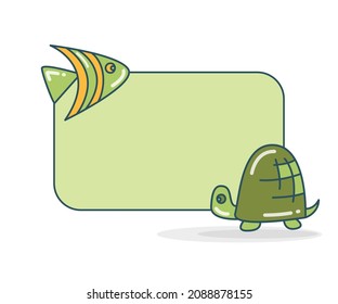 blank note board with turtle and fish vector illustration