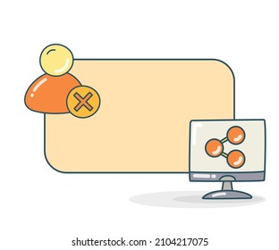 blank note board with user and computer with share button vector illlustration