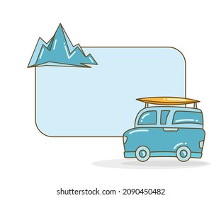 blank note board with van and mountain vector illustration