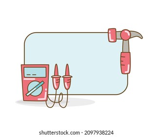 tablero de notas en blanco con voltímetro e ilustración del vector de martillo