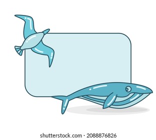 blank note board with whale and bird vector illustration
