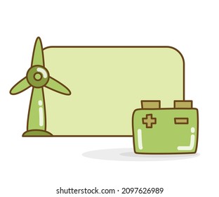blank note board with wind turbine and battery vector illustration