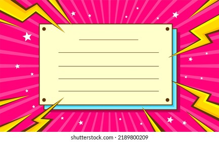 Blank note cartoon comic pink background with thunder flash
