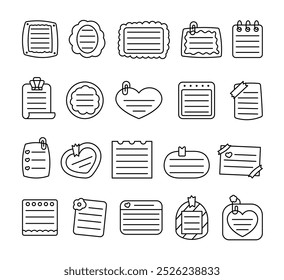 Blank note on paper. Coloring Page. Reminder on the sheet. Hand drawn style. Vector drawing. Collection of design elements.