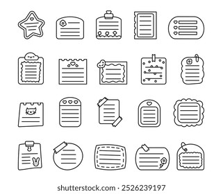 Blank note on paper. Coloring Page. Reminder on the sheet. Hand drawn style. Vector drawing. Collection of design elements.