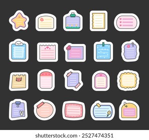 Blank note on paper. Sticker Bookmark. Reminder on the sheet. Hand drawn style. Vector drawing. Collection of design elements.