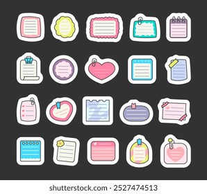 Blank note on paper. Sticker Bookmark. Reminder on the sheet. Hand drawn style. Vector drawing. Collection of design elements.